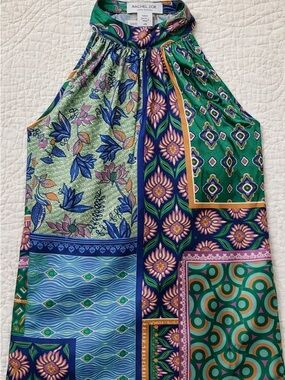 Rachel Zoe Silk Halter Blouse Scarf Tie Neck Patchwork Print Top Sz S